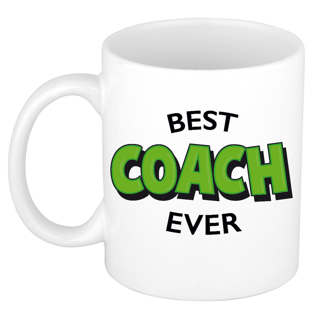 Cadeau koffie-thee mok voor coach-trainer groen trotse coach keramiek 300 ml