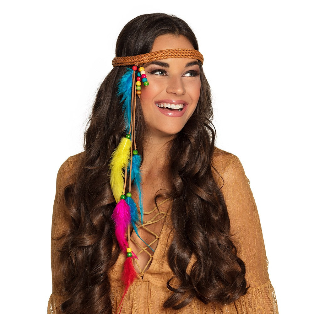 Carnaval-festival hippie flower power hoofdband met gekleurde veren
