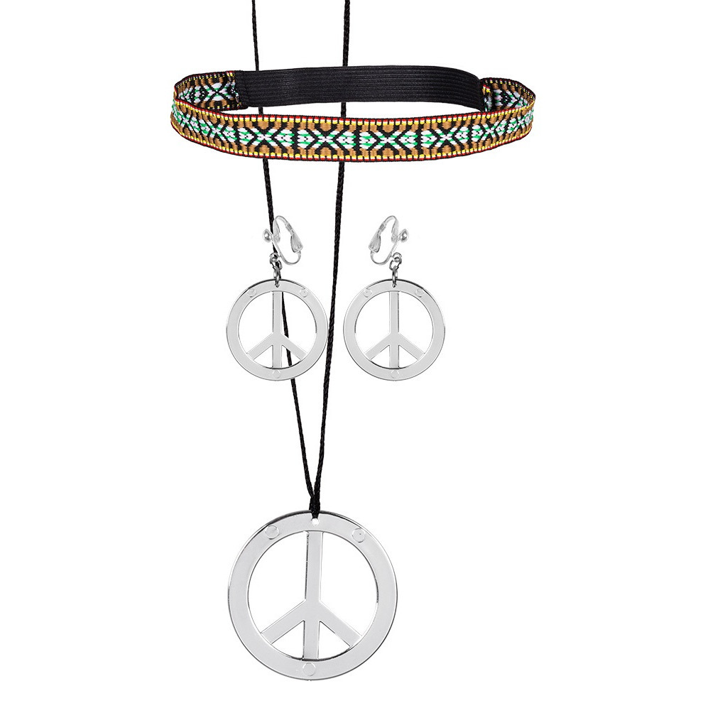 Carnaval-verkleed accessoires Hippie-sixties sieraden set ketting-oorbellen-haarband