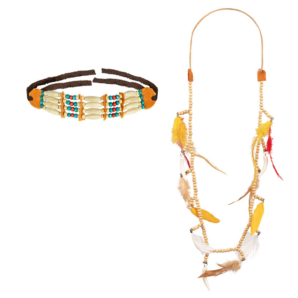 Carnaval-verkleed accessoires Indianen sieraden kralen-tanden kettingen kunststof