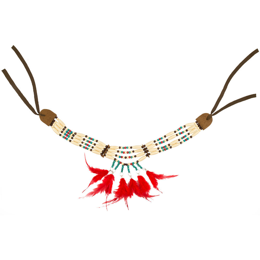 Carnaval-verkleed accessoires Indianen sieraden kralen-veertjes ketting kunststof