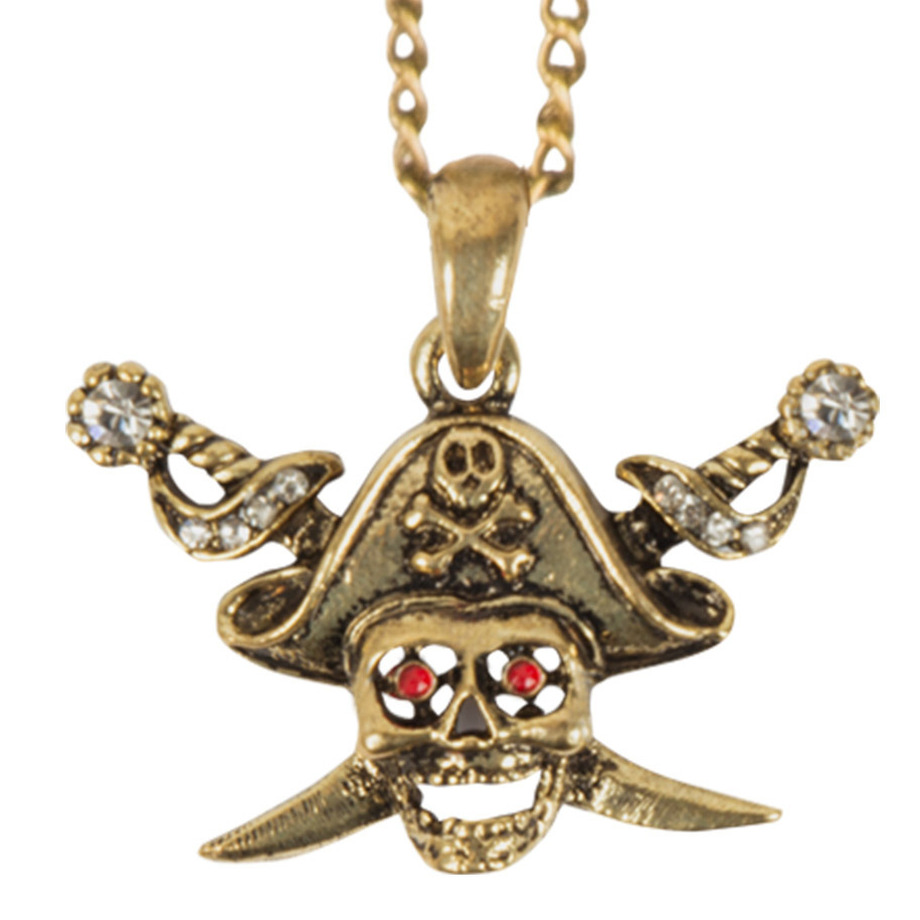 Carnaval-verkleed accessoires Piraten-halloween sieraden ketting schedel-zwaarden kunststof