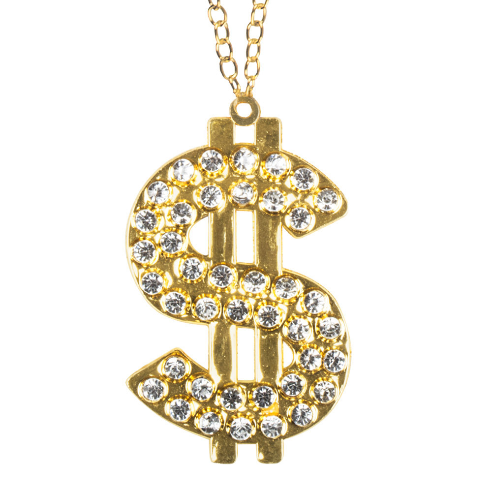 Carnaval-verkleed accessoires Pooier-pimp-gangster sieraden dollar ketting goud kunststof