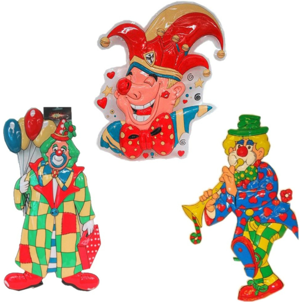 Carnaval versiering clowns - 3x grote wand decoraties 60 cm | Surprise