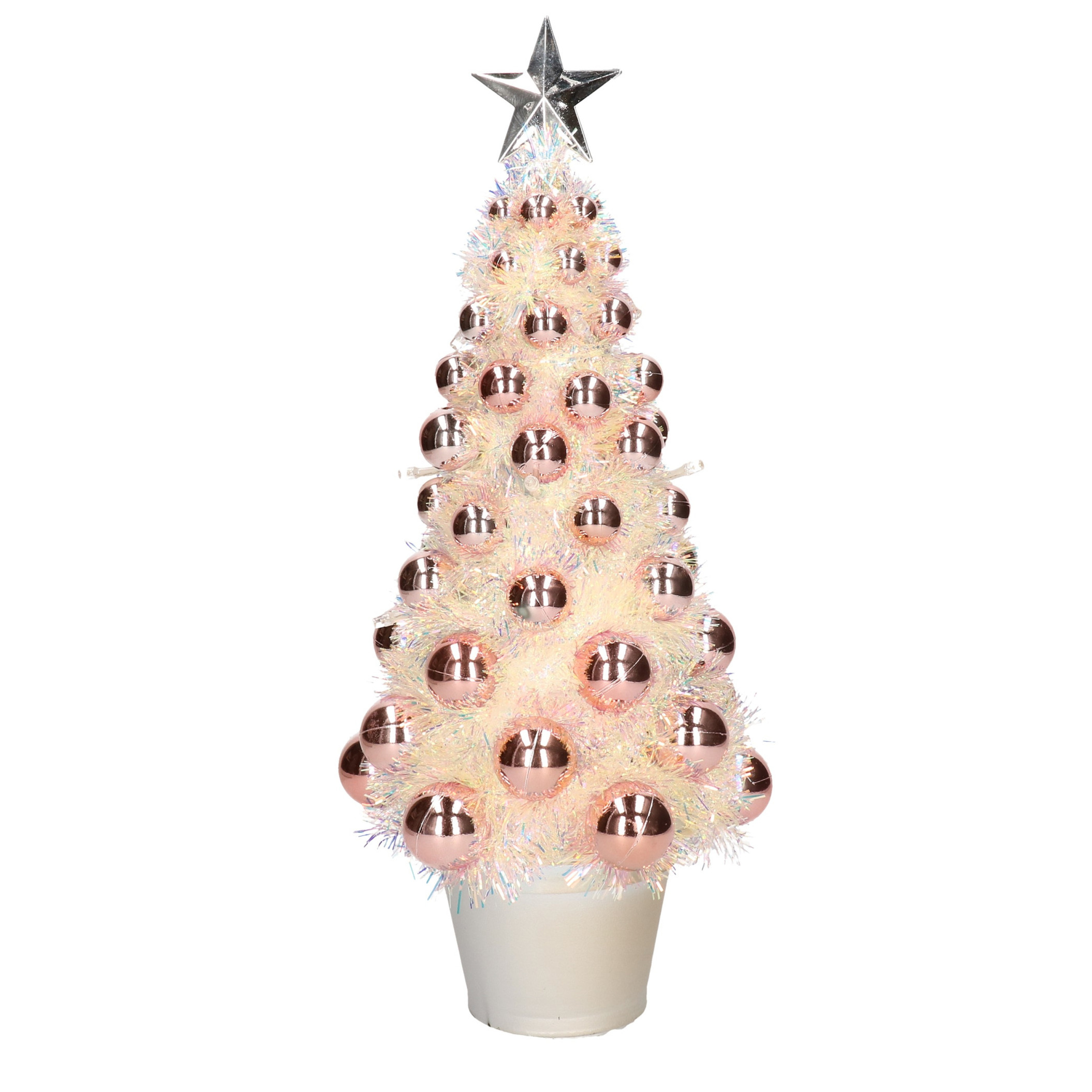 Complete mini kunst kerstboom-kunstboom zalmroze met lichtjes 40 cm