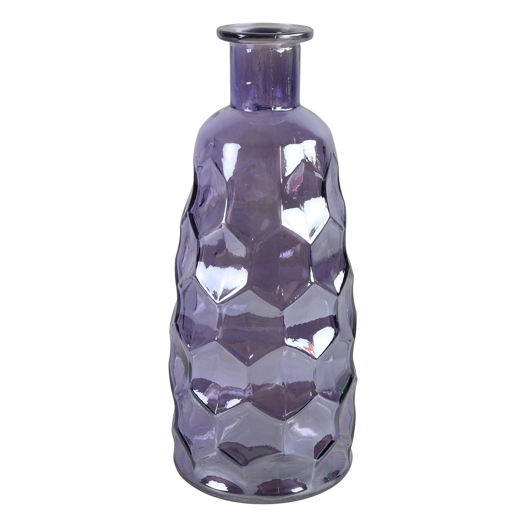 Countryfield Art Deco bloemenvaas paars transparant glas fles vorm D12 x H30 cm