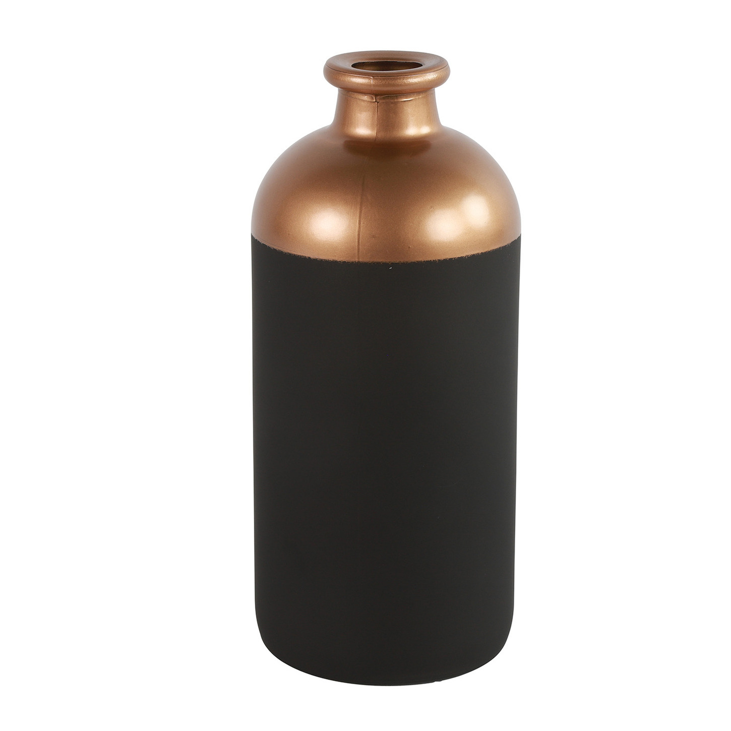 Countryfield Bloemen of deco vaas zwart-koper glas luxe fles vorm D11 x H25 cm
