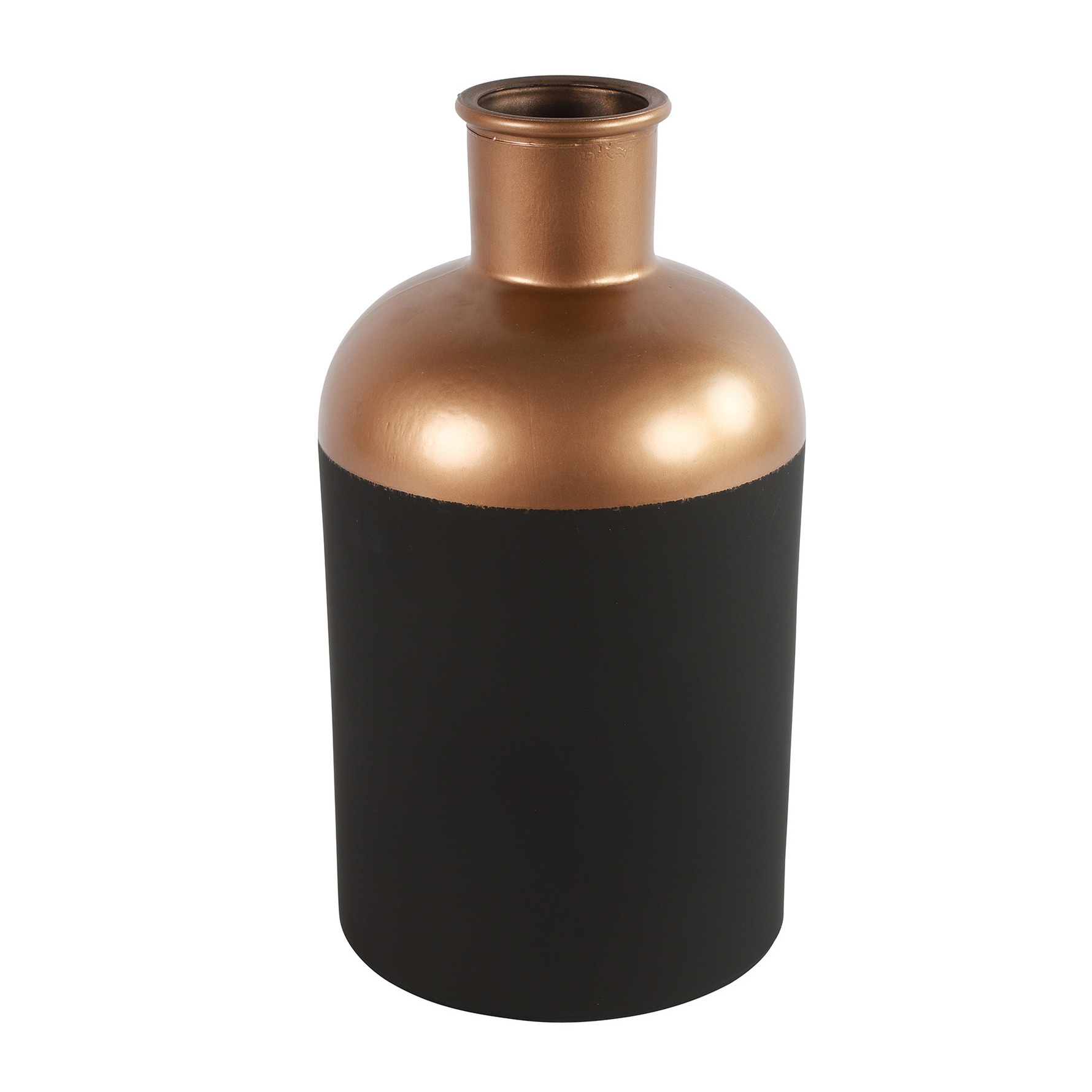 Countryfield Bloemen of deco vaas zwart-koper glas luxe fles vorm D17 x H31 cm