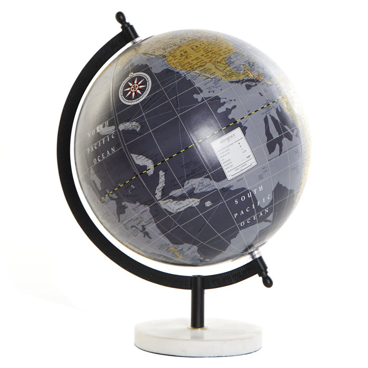 Decoratie wereldbol-globe donkerblauw op marmeren voet 22 x 30 cm