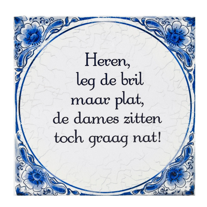 Delfts blauwe teksttegel bril plat