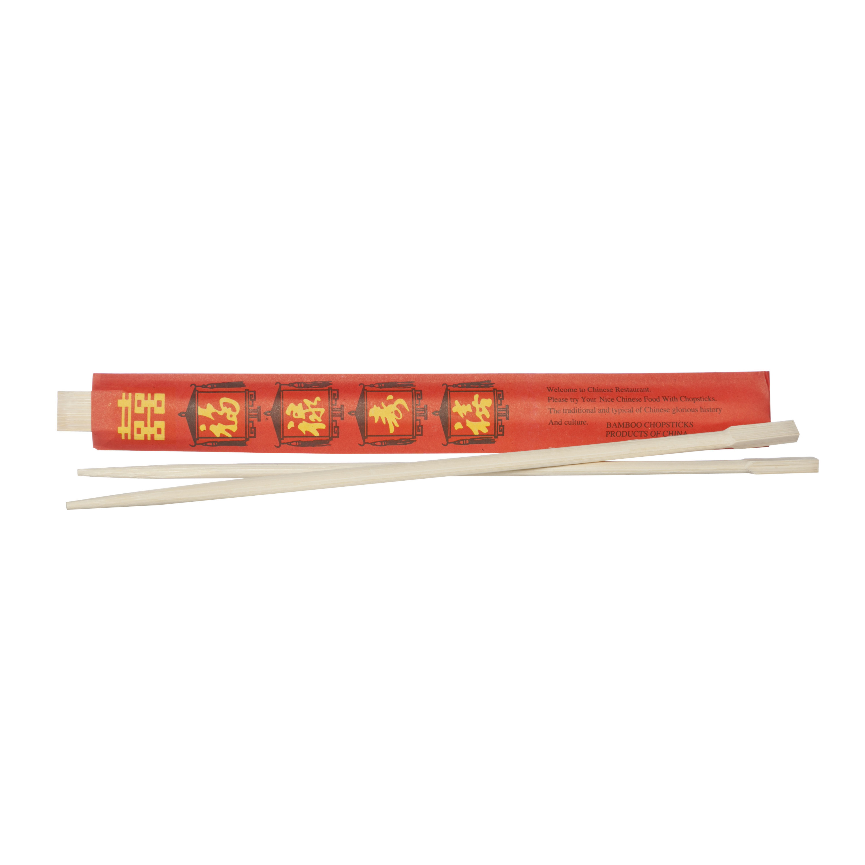 Eetstokjes gemaakt van bamboe in rood papieren zakje 2x stuks