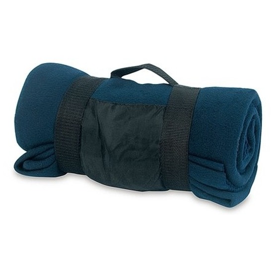 Fleece deken-plaid navy blauw met afneembaar handvat 160 x 130 c