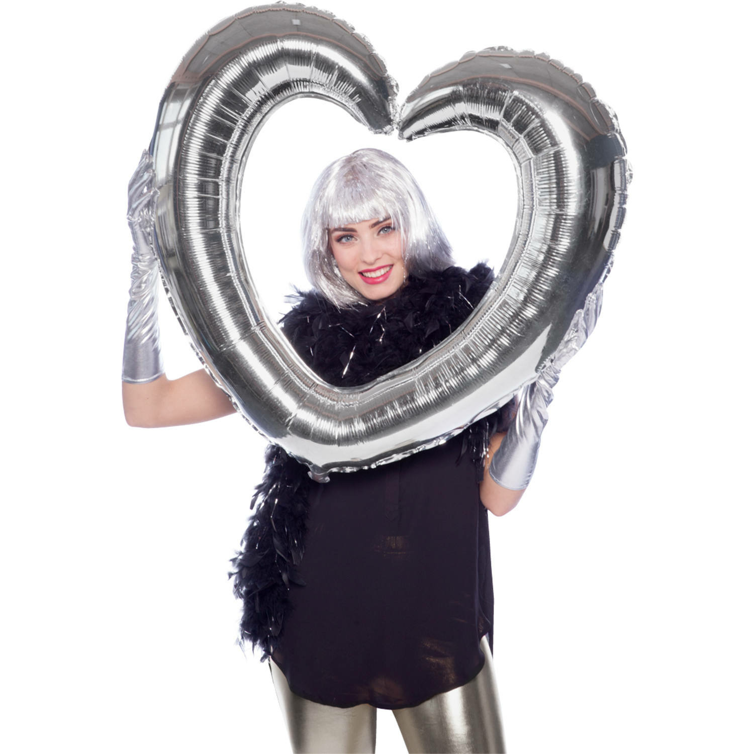Foto Frame hart zilver 80 x 70 cm opblaasbaar-folie ballon photo prop