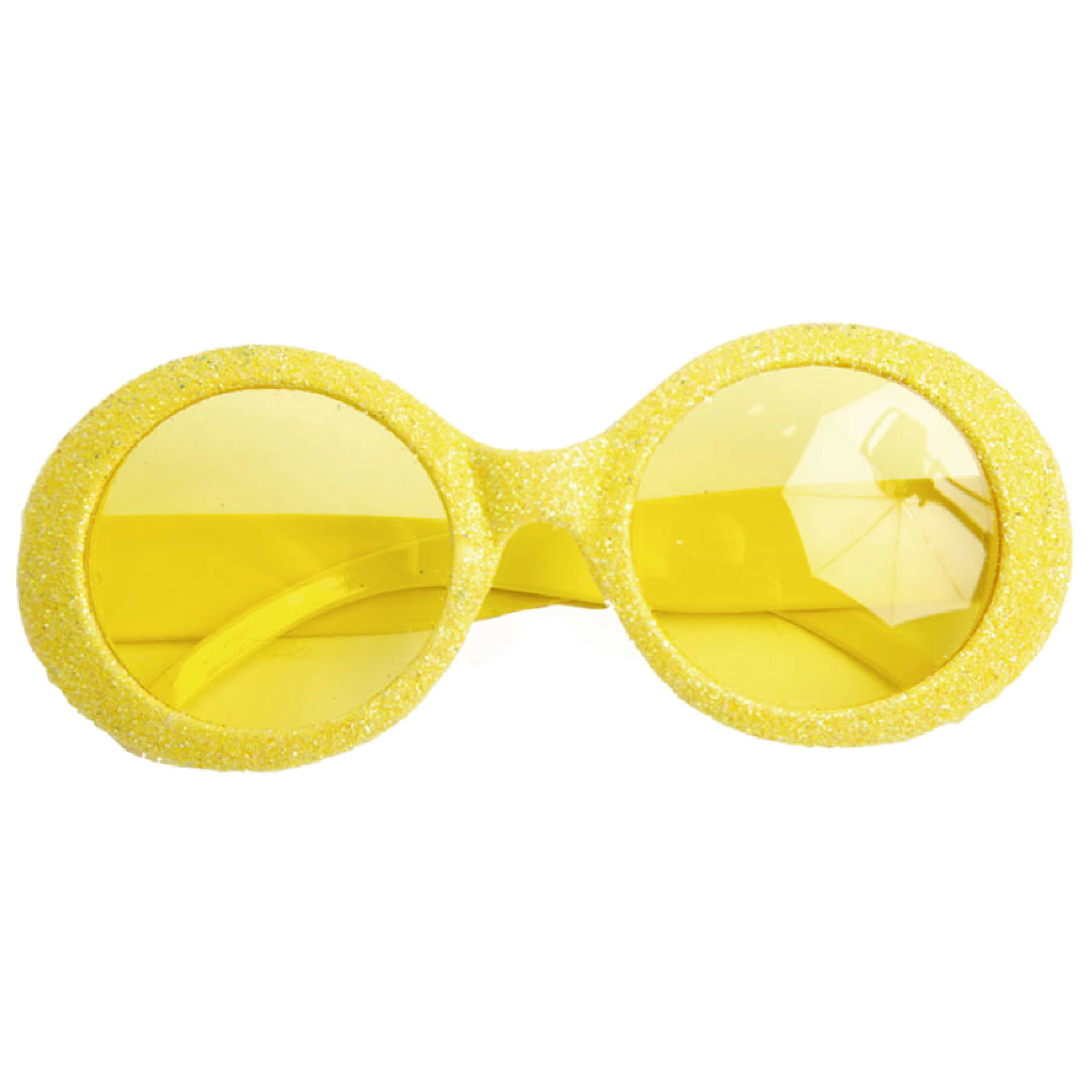 Gele disco dames party bril met glitters