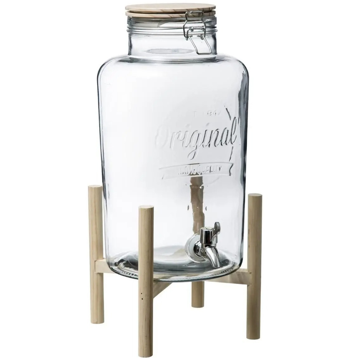 Glazen drank dispenser 8 liter met kunststof kraantje en houder
