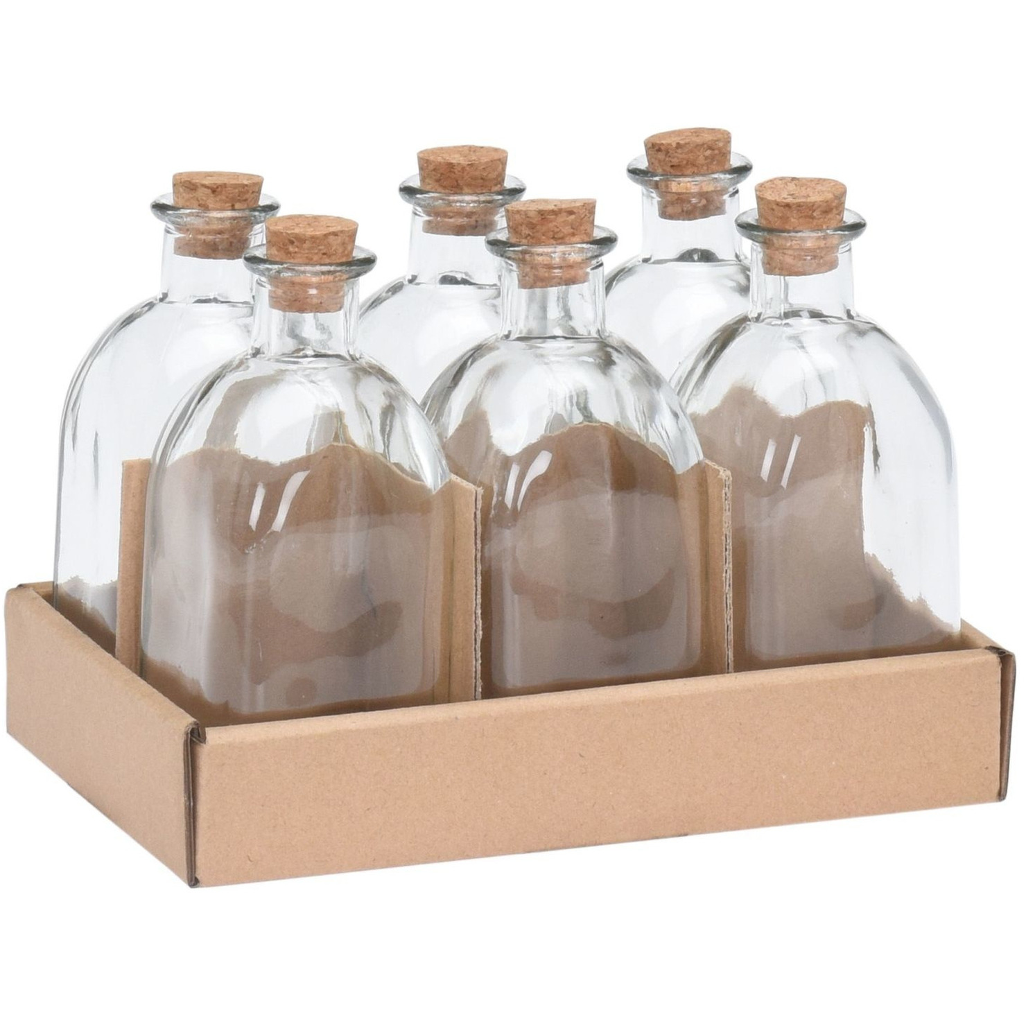 Glazen flesjes met kurk dop 6x stuks transparant glas 250 ml