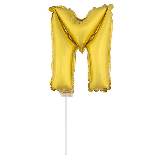 Gouden opblaas letter ballon M op stokje 41 cm