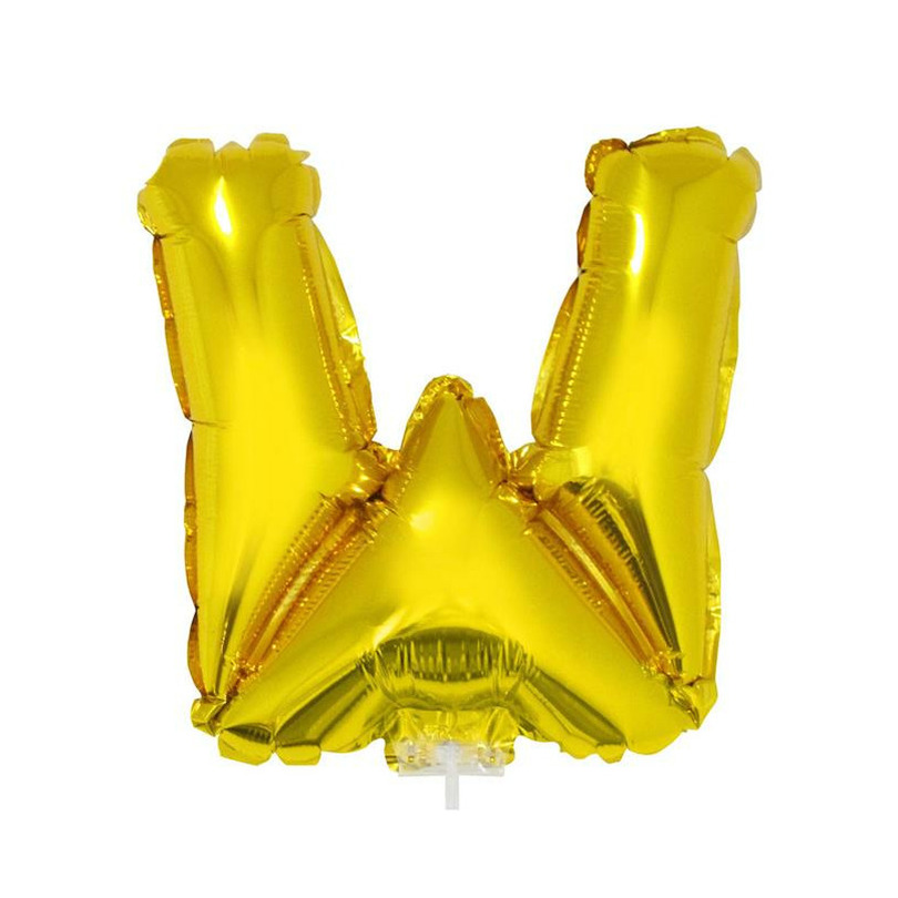 Gouden opblaas letter ballon W op stokje 41 cm