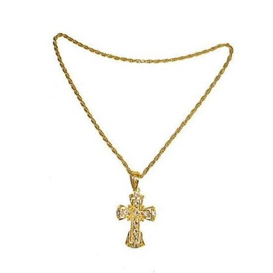 Gouden verkleed ketting met groot kruis