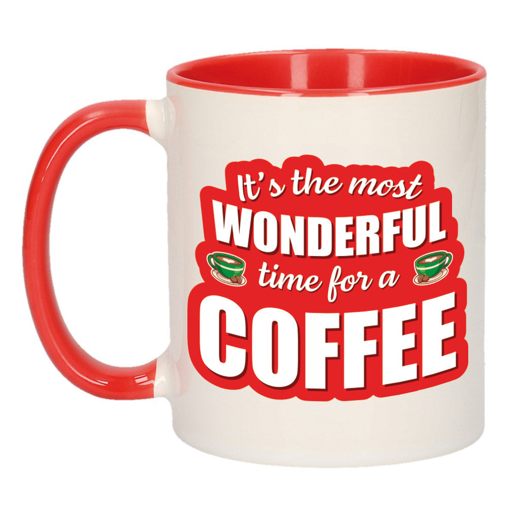 Grappige Kerst cadeau mok its the most wonderful time for a coffee rood