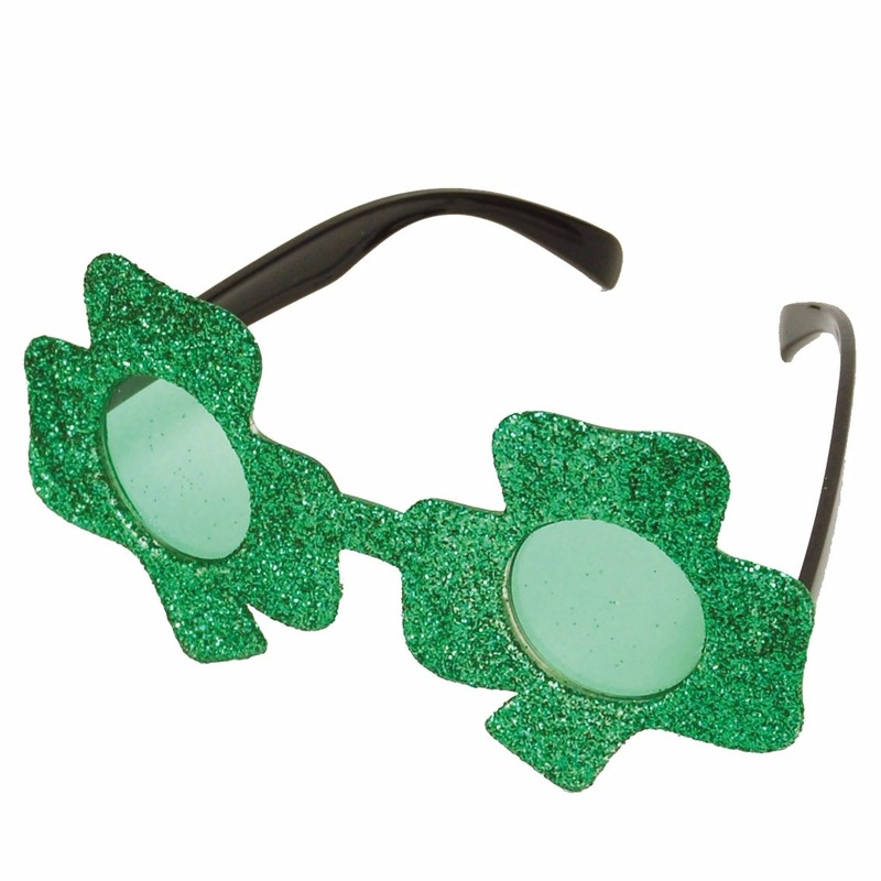 Groene glitter bril klavertje drie