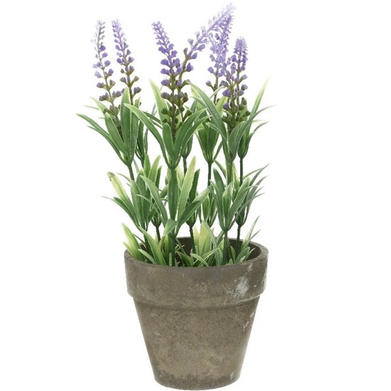 Groene-lilapaarse Lavandula-lavendel kunstplant 25 cm in pot