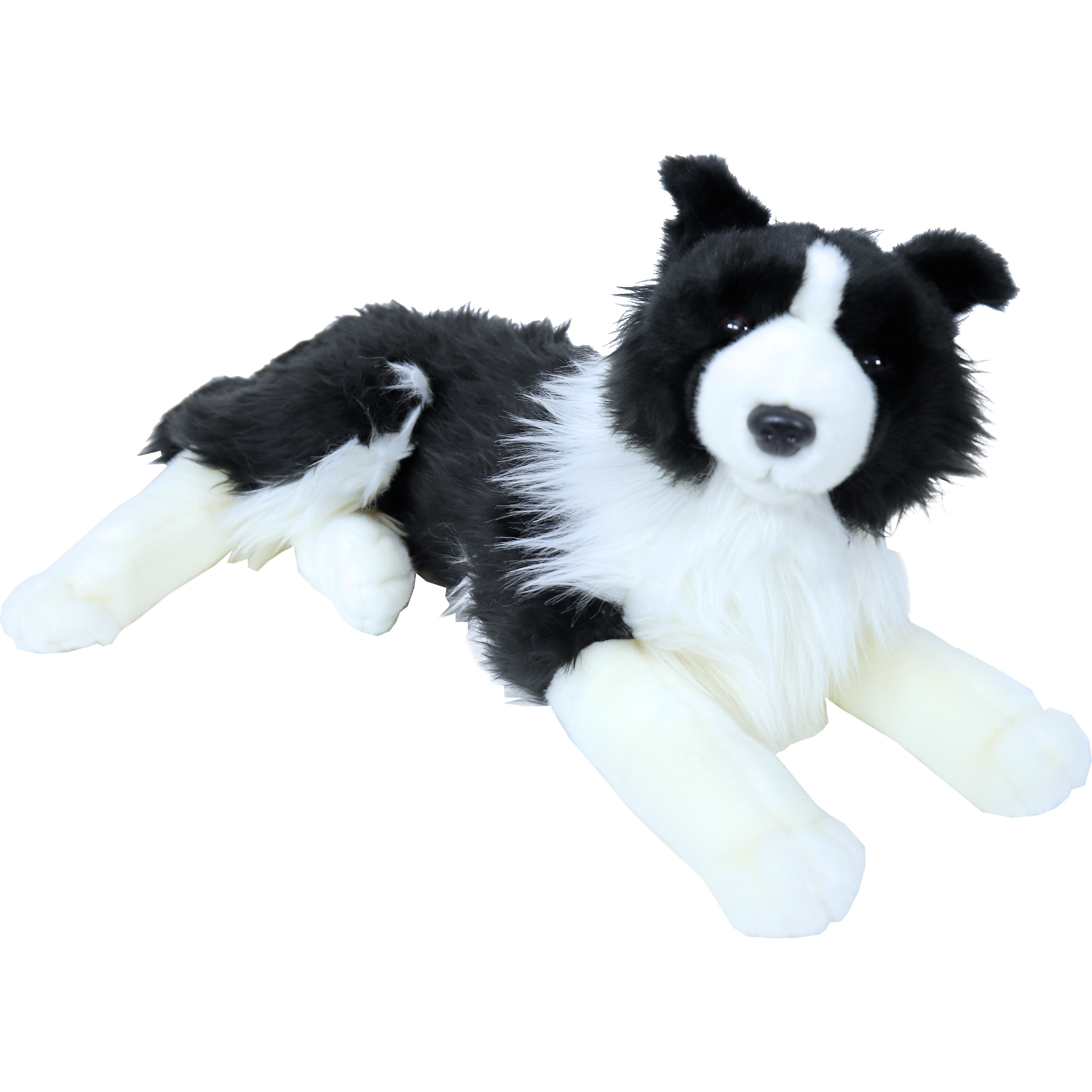 Grote pluche zwart-witte Border Collie hond liggend knuffel 53 cm speelgoed