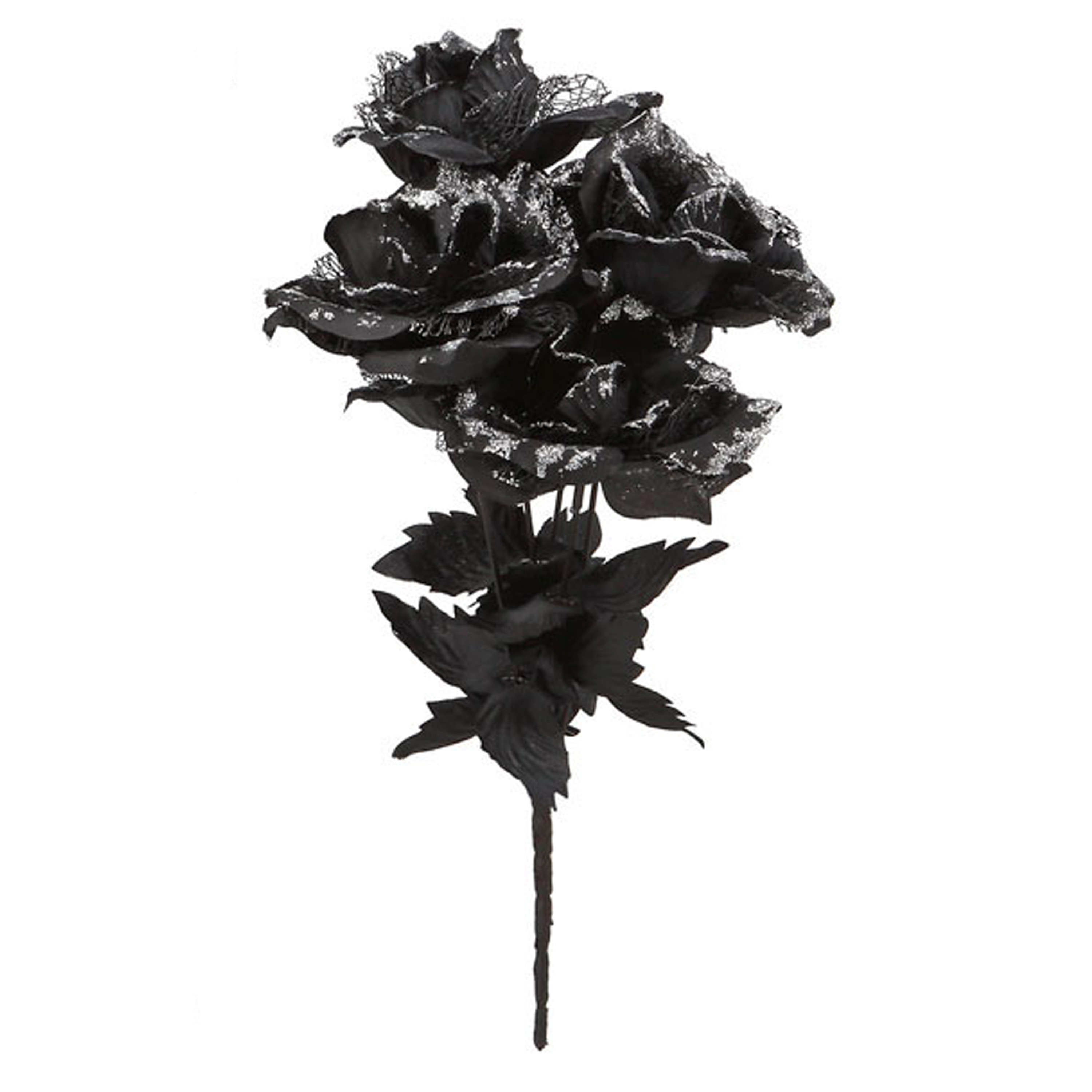Halloween accessoires bloemen zwarte rozen met blaadjes 35 cm