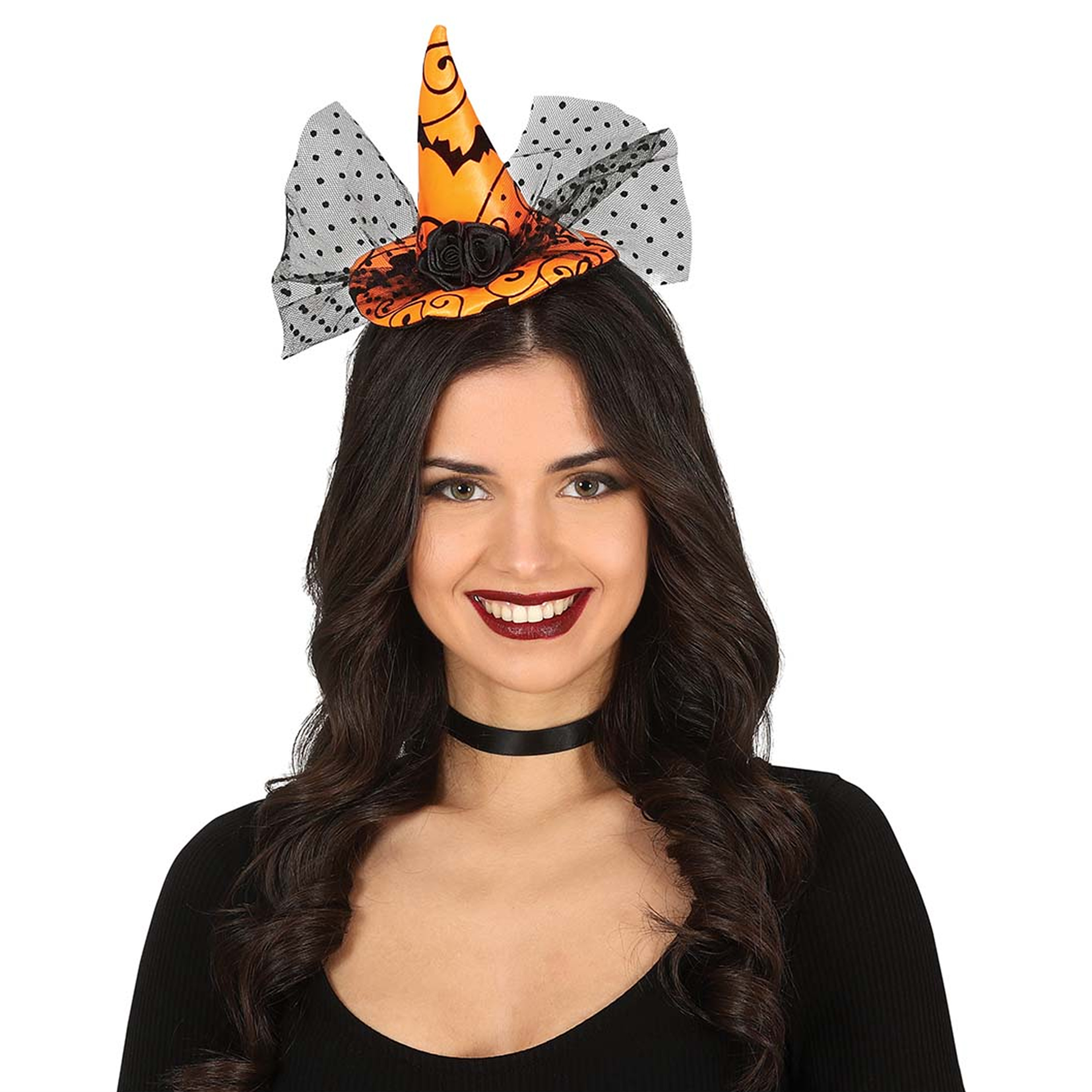 Halloween heksenhoed mini hoedje op diadeem one size oranje meisjes-dames