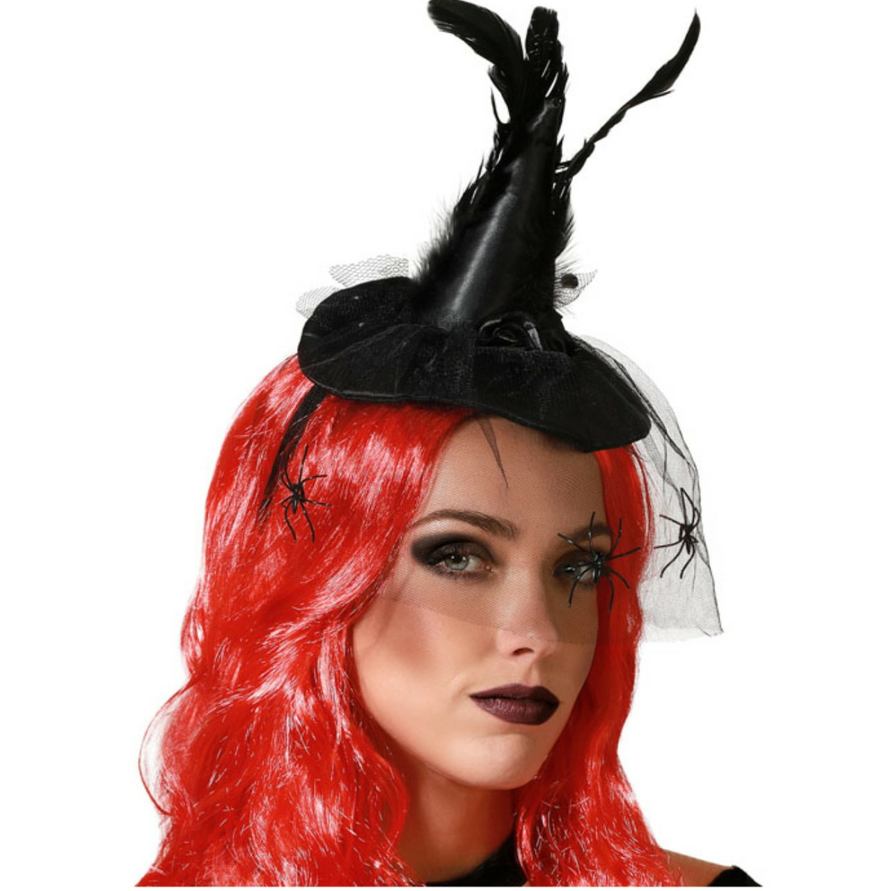 Halloween heksenhoed mini hoedje op diadeem one size zwart met sluier meisjes-dames