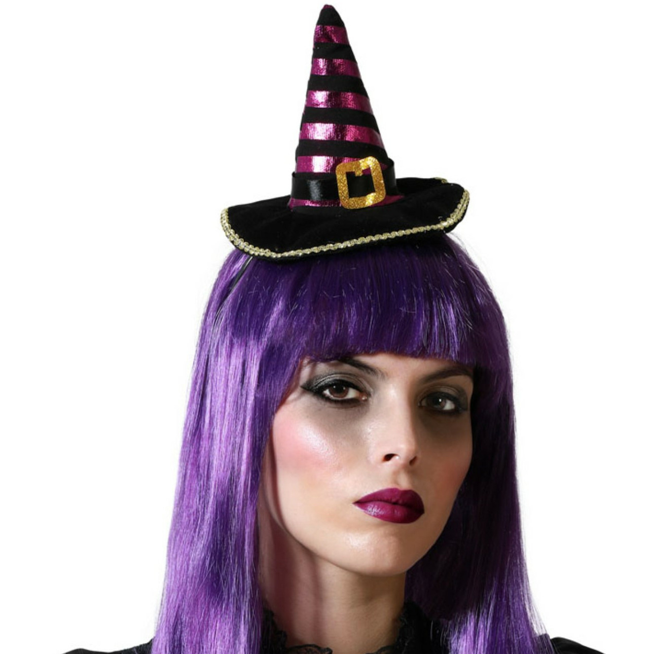 Halloween heksenhoed mini hoedje op diadeem one size zwart-paars meisjes-dames