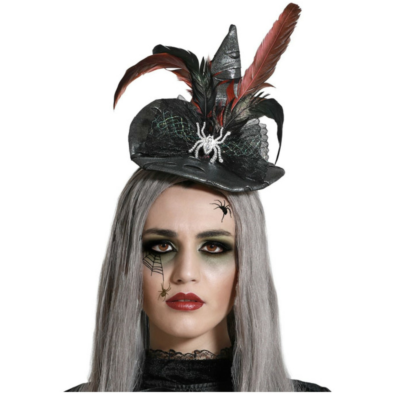 Halloween heksenhoed mini hoedje op diadeem one size zwart-rood meisjes-dames