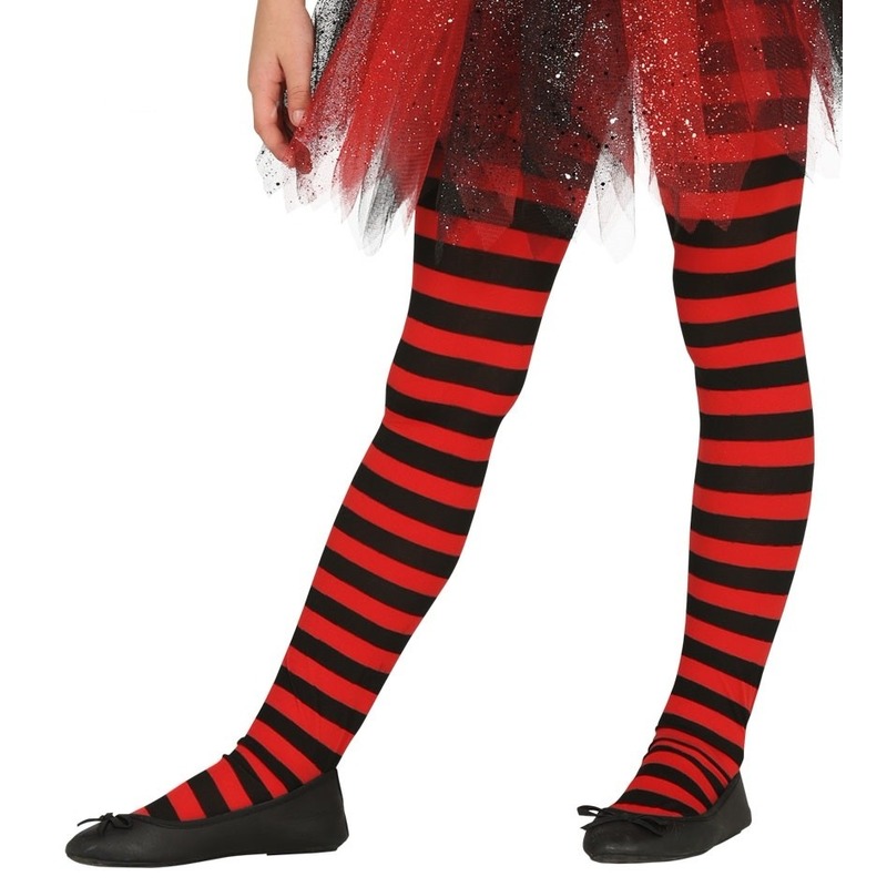 Heksen verkleedaccessoires panty maillot rood-zwart voor meisjes