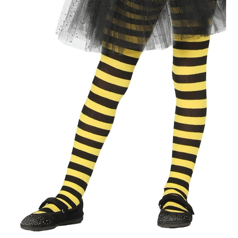 Heksen verkleedaccessoires panty maillot zwart-geel voor meisjes