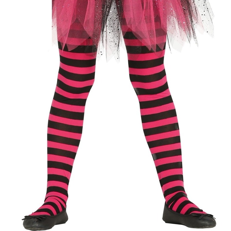Heksen verkleedaccessoires panty maillot zwart-roze voor meisjes