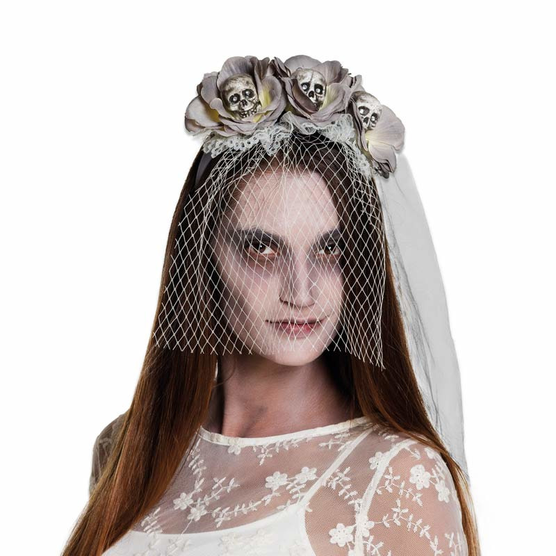 Horror bruid-zombie haarband-diadeem met sluier voor volwassenen