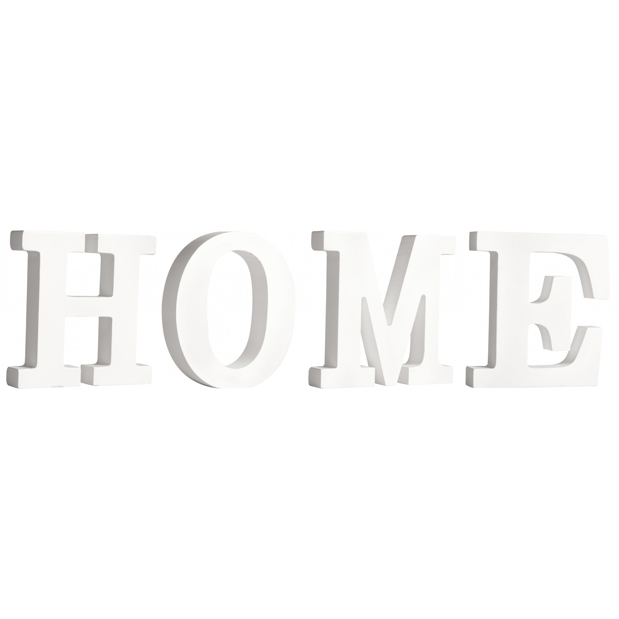 Houten deco hobby letters 4x losse witte letters om het woord HOME te maken
