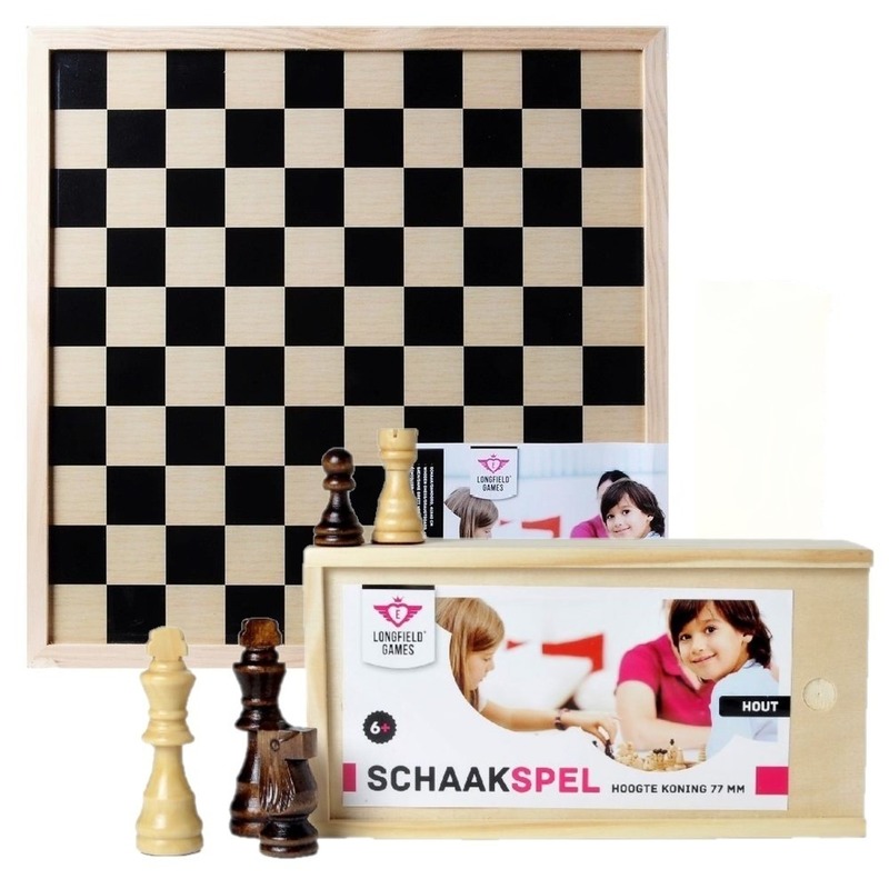 Houten schaakstukken en schaakbord 40 x 40 cm
