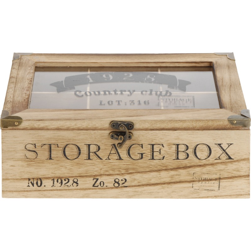 Houten theedoos bruin Storage Box 6-vaks 24 cm
