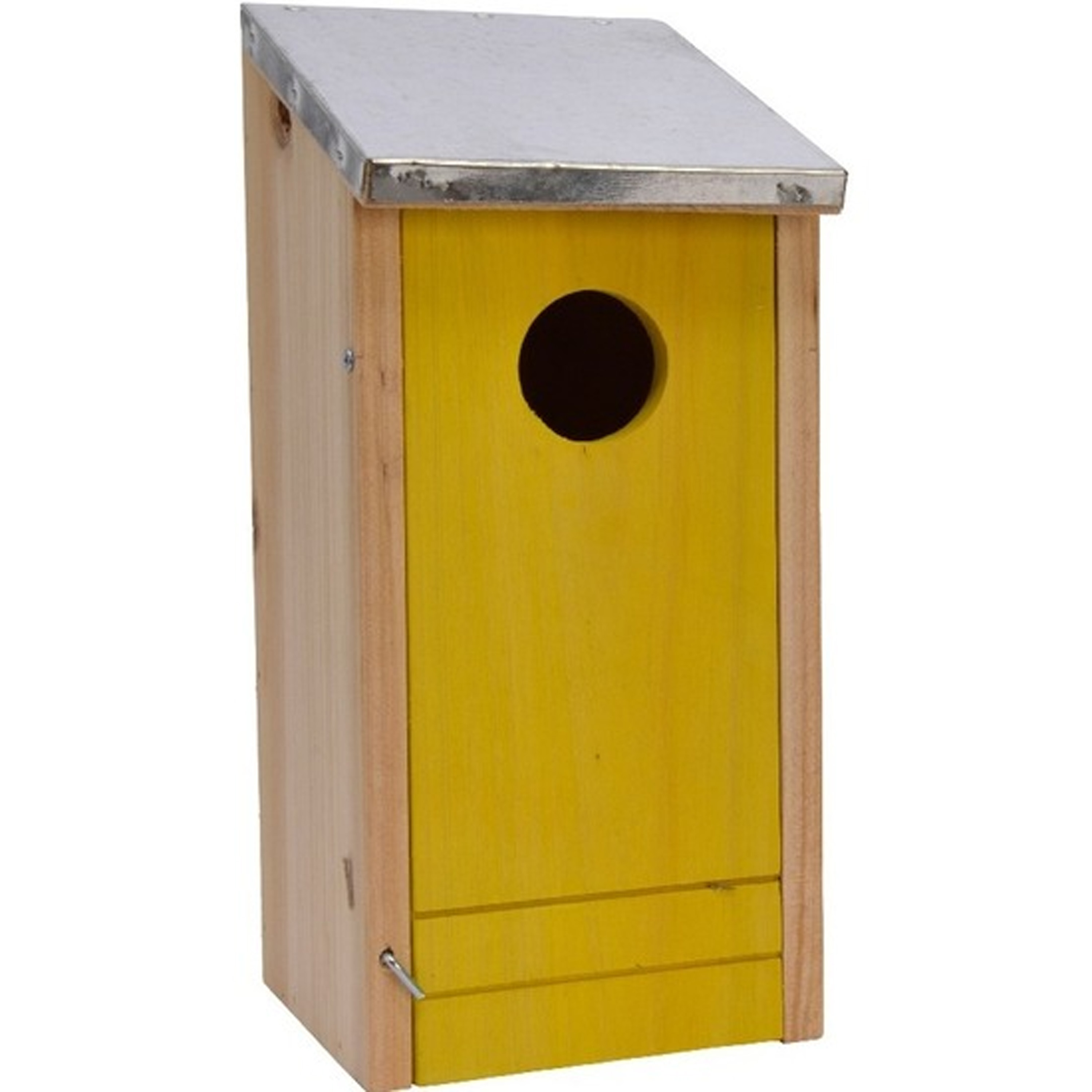 Houten vogelhuisje-nestkastje gele voorzijde 26 cm