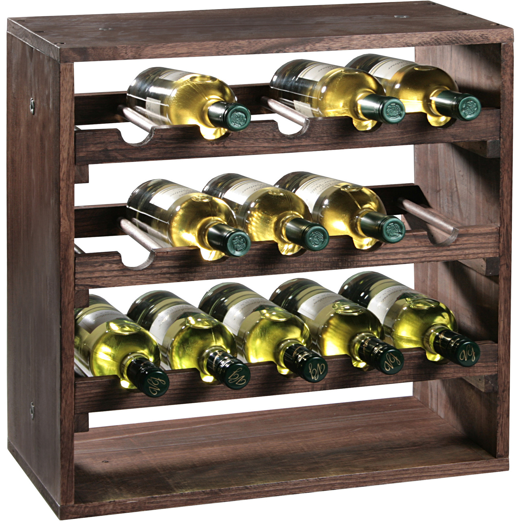 Houten wijnflessen rek-wijnrek vierkant voor 15 flessen 25 x 50 x 50 cm
