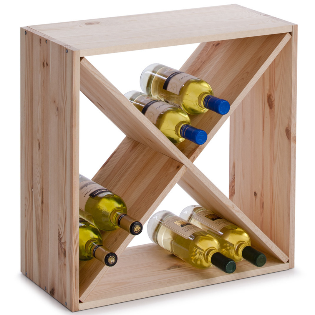 Houten wijnflessen rek-wijnrek vierkant voor 4 vakken 52 x 25 x 52 cm
