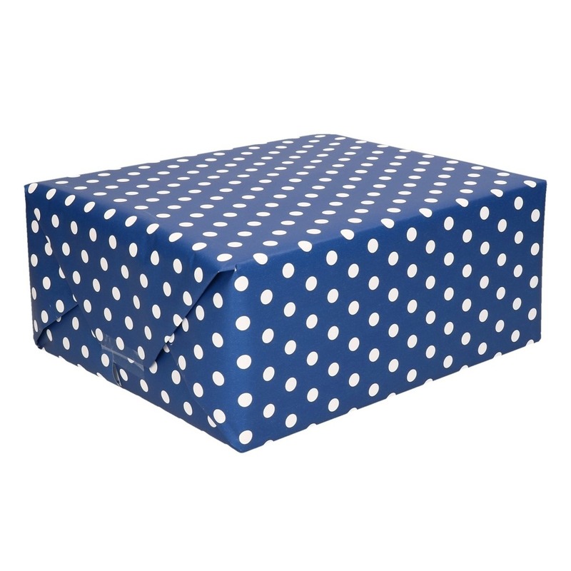 Inpakpapier-cadeaupapier blauw met witte stippen 200 x 70 cm rol