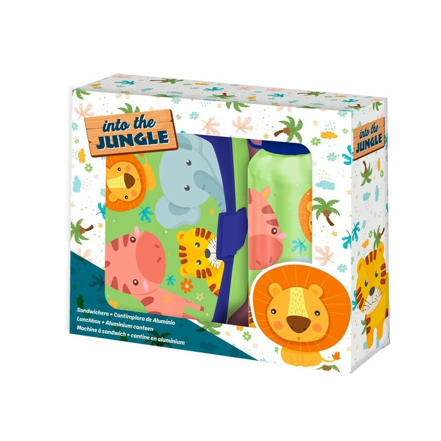 Into the Jungle lunchbox set voor kinderen 2-delig groen aluminium-kunststof