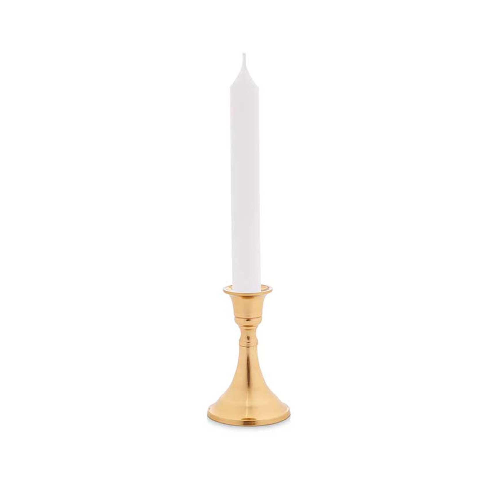 Kaarsen kandelaar van decoratief metaal voor dinerkaarsen goud D8 x H11 cm