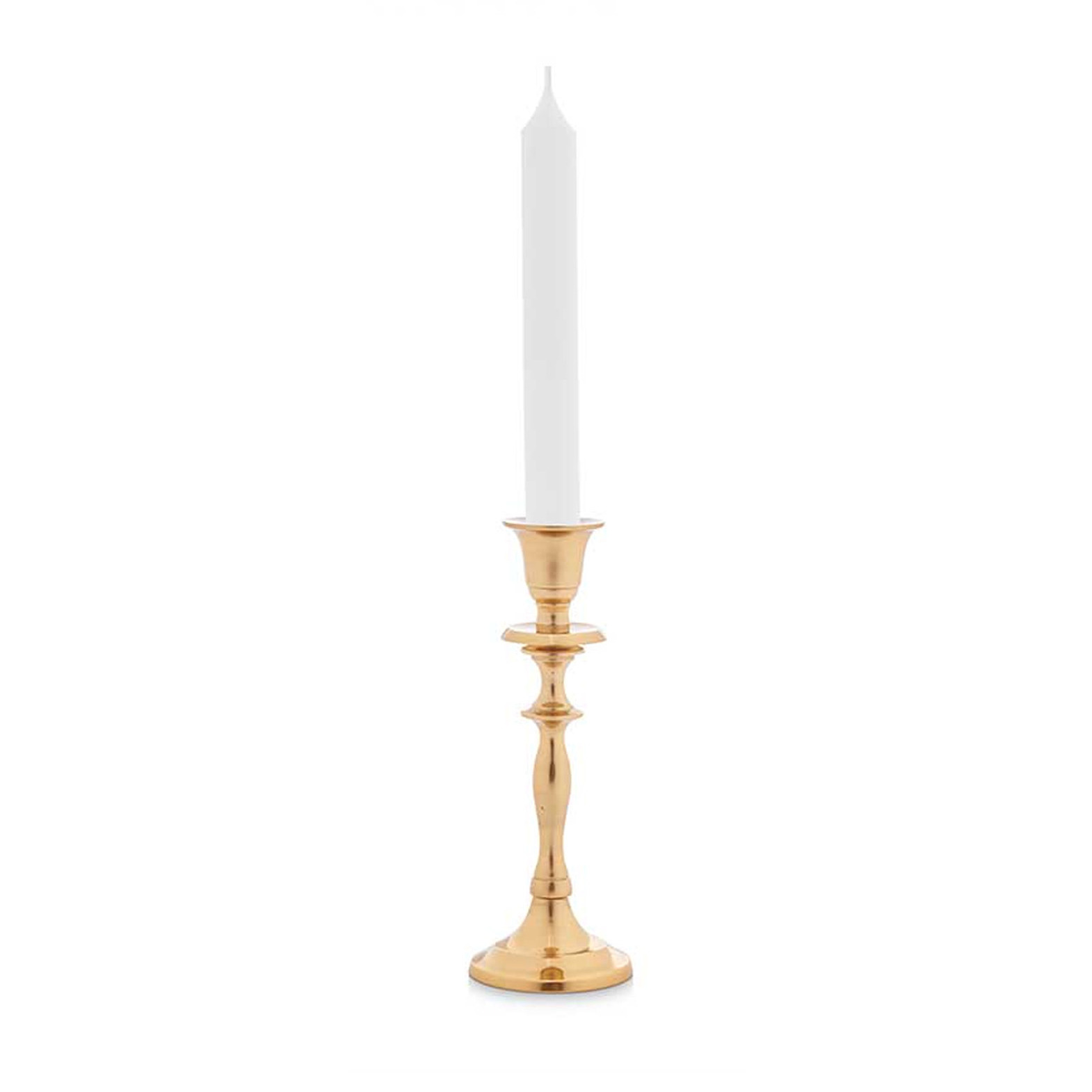 Kaarsen kandelaar van decoratief metaal voor dinerkaarsen goud D9 x H23 cm