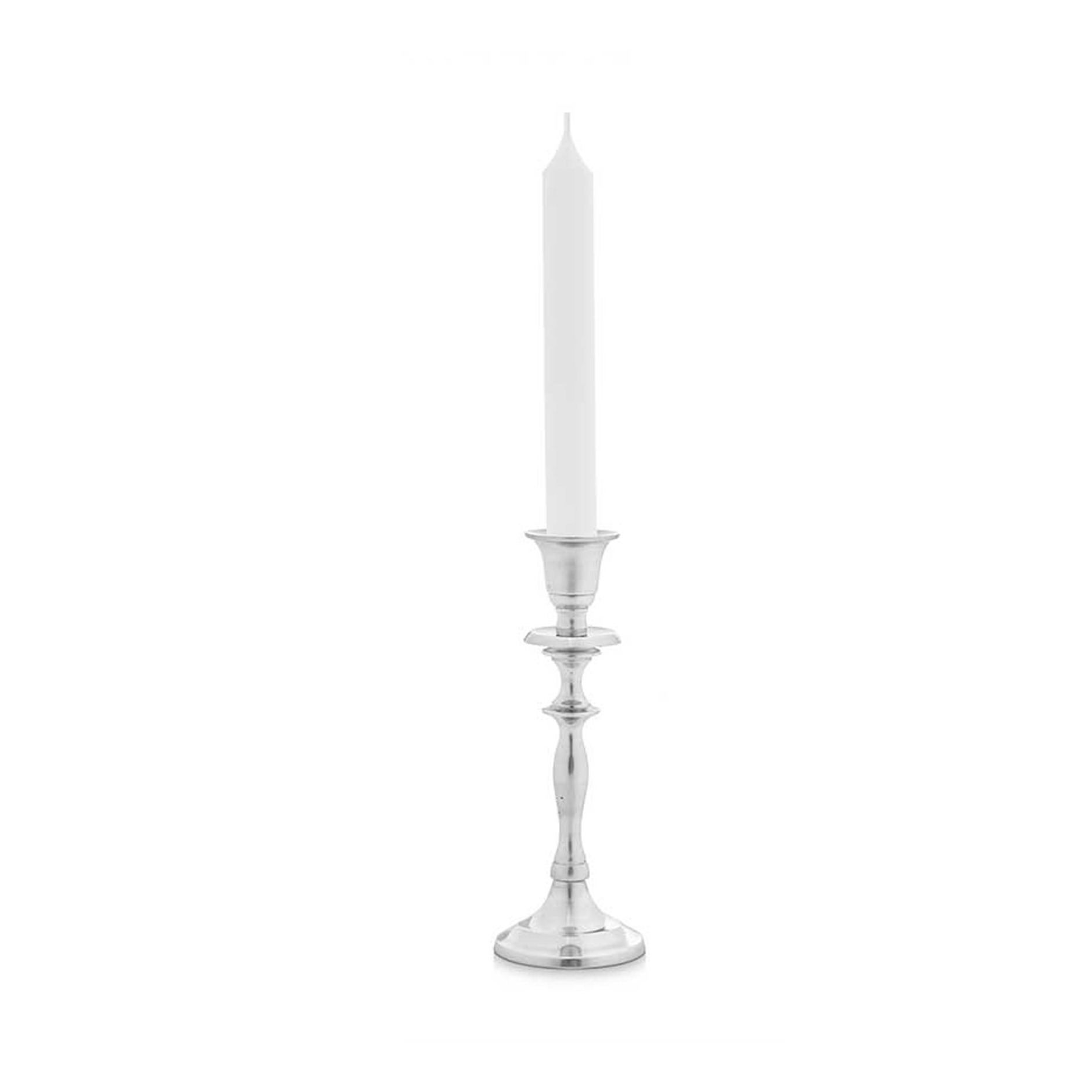 Kaarsen kandelaar van decoratief metaal voor dinerkaarsen zilver D8 x H20 cm