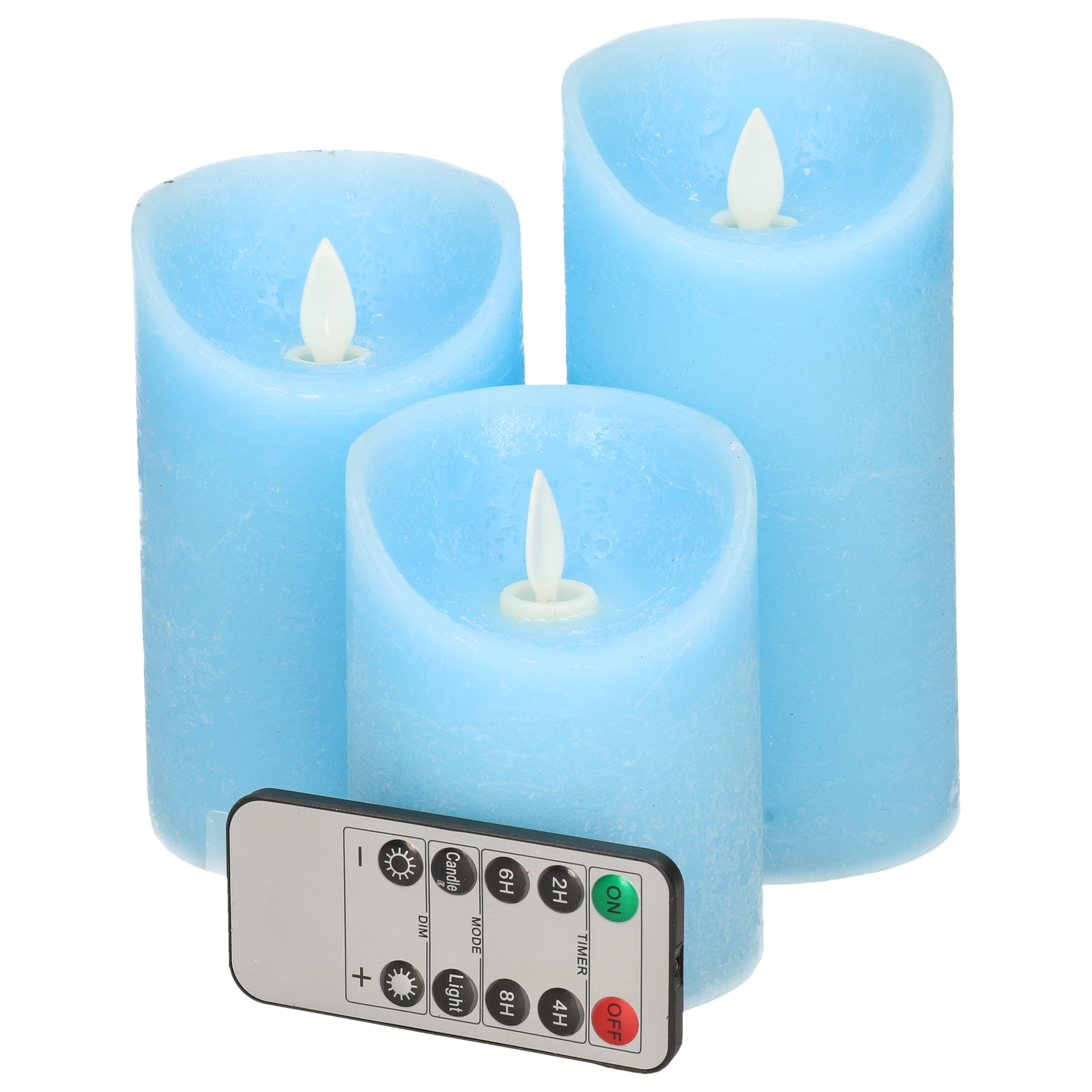 Kaarsen set van 3x stuks LED stompkaarsen blauw met afstandsbediening