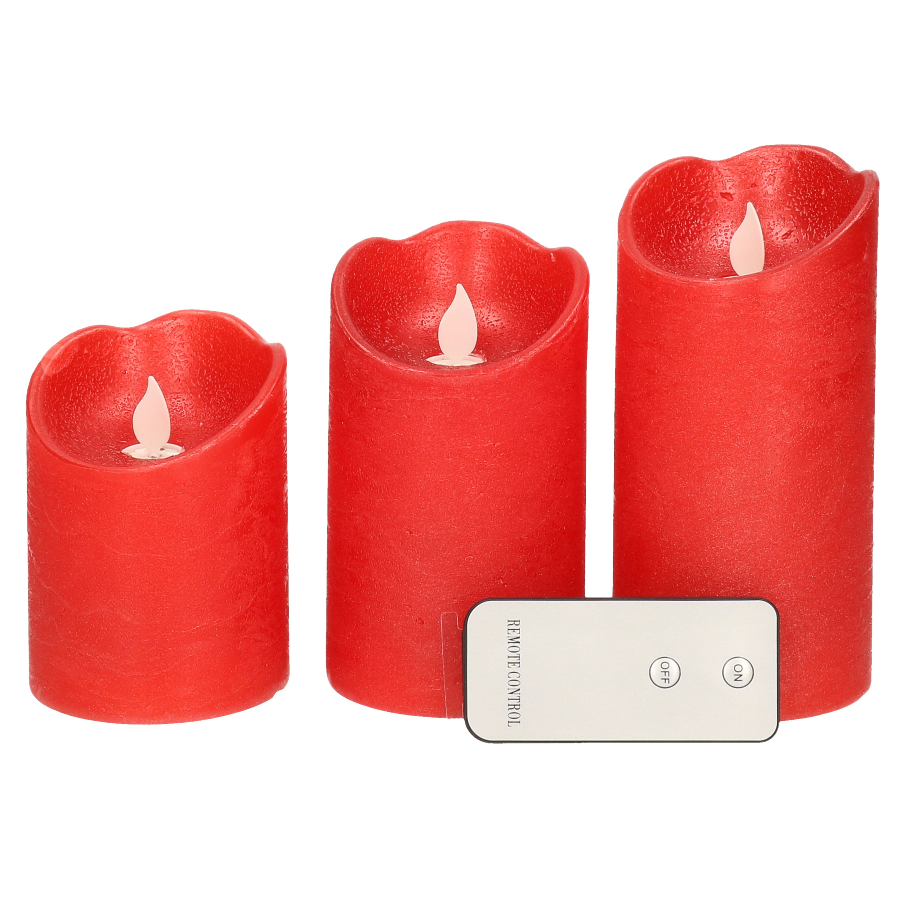 Kaarsen set van 3x stuks led stompkaarsen rood met afstandsbediening