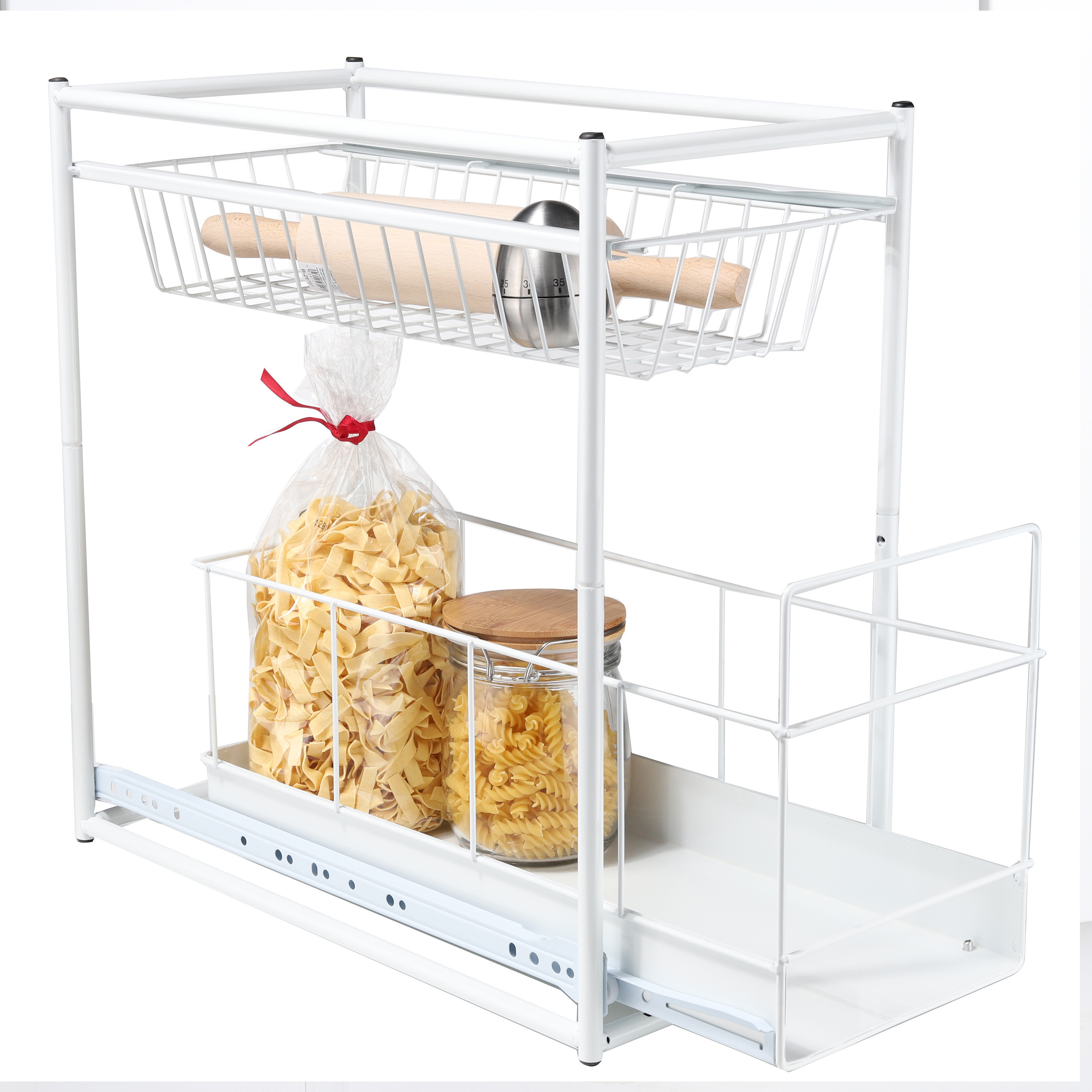 Keuken-keukenkast organizer uitschuifbaar wit 45 x 23 x 45 cm metaal
